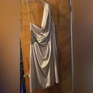 Champagne colored one shoulder dress